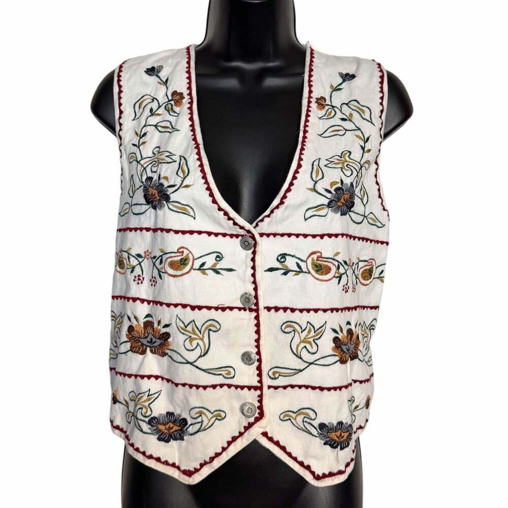 VTG 90s Sara Studio Embroidered Floral Vest Cottagecore Boho Festival S Fairy